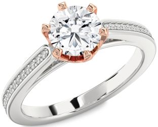 Diamond White Rose Gold Round Solitaire Pave Engagement Ring
