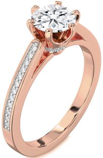 Diamond Rose Gold Round Solitaire Pave Engagement Ring