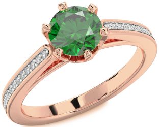Diamond Emerald Rose Gold Round Solitaire Pave Engagement Ring