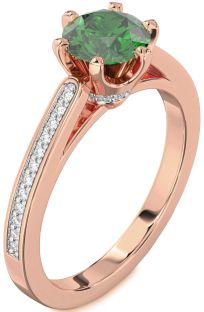 Diamond Emerald Rose Gold Round Solitaire Pave Engagement Ring