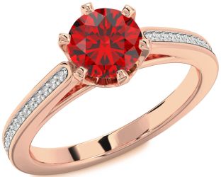 Diamond Ruby Rose Gold Round Solitaire Pave Engagement Ring