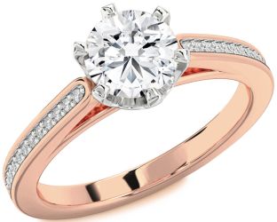 Diamond White Rose Gold Round Solitaire Pave Engagement Ring