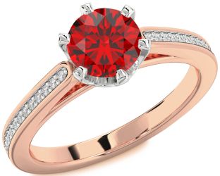Diamond Ruby White Rose Gold Round Solitaire Pave Engagement Ring
