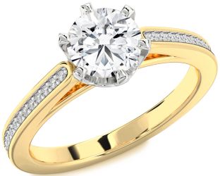 Diamond White Yellow Gold Round Solitaire Pave Engagement Ring