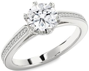 Diamond White Gold Round Solitaire Pave Engagement Ring
