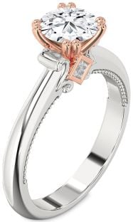 Diamond Silver & 10K Rose Gold Round Solitaire Engagement Ring