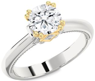 Diamond Silver & 10K gold Round Solitaire Engagement Ring