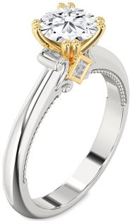 Diamond Silver & 10K gold Round Solitaire Engagement Ring