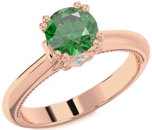Diamond Emerald Rose Gold Round Solitaire Engagement Ring