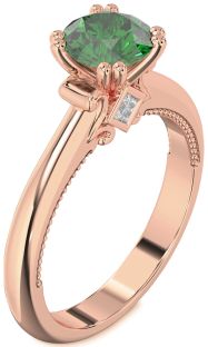 Diamond Emerald Rose Gold Round Solitaire Engagement Ring