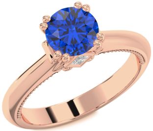 Diamond Blue Sapphire Rose Gold Round Solitaire Engagement Ring