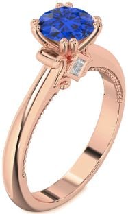 Diamond Blue Sapphire Rose Gold Round Solitaire Engagement Ring