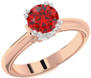 Diamond Ruby White Rose Gold Round Solitaire Engagement Ring