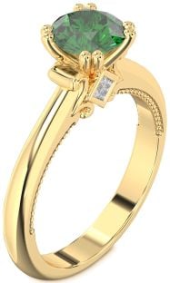 Diamond Emerald Gold Round Solitaire Engagement Ring