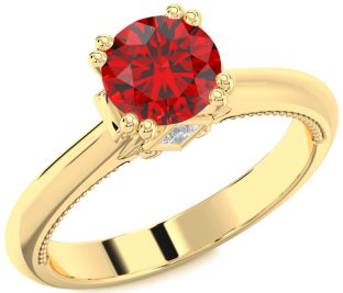 Diamond Ruby Gold Round Solitaire Engagement Ring