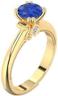 Diamond Blue Sapphire Gold Round Solitaire Engagement Ring