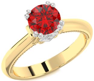 Diamond Ruby White Yellow Gold Round Solitaire Engagement Ring