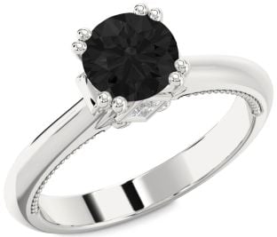 Black Diamond Silver Round Solitaire Engagement Ring