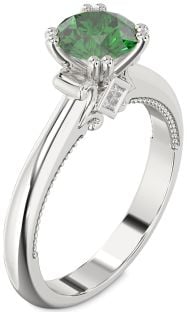 Diamond Emerald Platinum Round Solitaire Engagement Ring