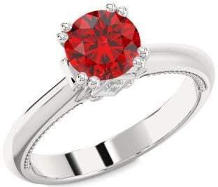 Diamond Ruby White Gold Round Solitaire Engagement Ring