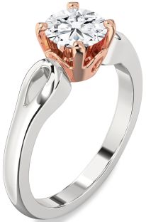 Diamond Silver & 10K Rose Gold Round Solitaire Engagement Ring