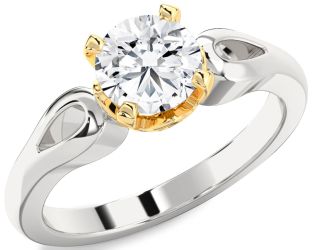 Diamond Silver & 10K gold Round Solitaire Engagement Ring