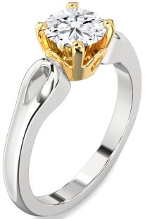 Diamond Silver & 10K gold Round Solitaire Engagement Ring