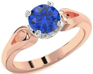 Blue Sapphire White Rose Gold Round Solitaire Engagement Ring