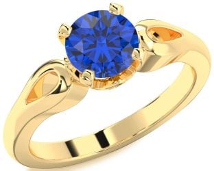 Blue Sapphire Gold Round Solitaire Engagement Ring