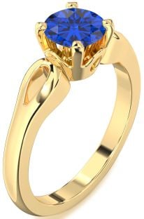 Blue Sapphire Gold Round Solitaire Engagement Ring