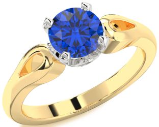 Blue Sapphire White Yellow Gold Round Solitaire Engagement Ring