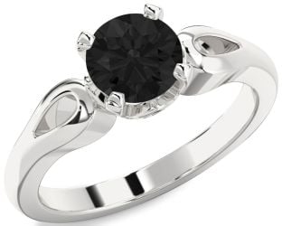 Black Diamond Silver Round Solitaire Engagement Ring