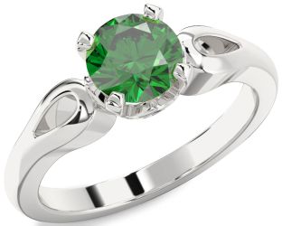 Emerald Platinum Round Solitaire Engagement Ring