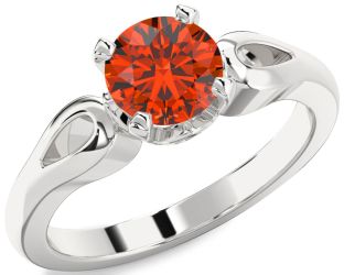 Fire Opal Silver Round Solitaire Engagement Ring