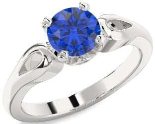 Blue Sapphire White Gold Round Solitaire Engagement Ring