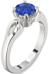 Blue Sapphire Silver Round Solitaire Engagement Ring