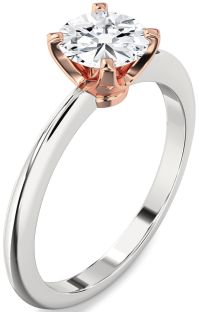 Diamond Silver & 10K Rose Gold Round Solitaire Engagement Ring
