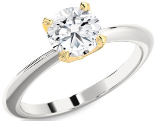 Diamond Silver & 10K gold Round Solitaire Engagement Ring