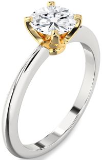 Diamond Silver & 10K gold Round Solitaire Engagement Ring