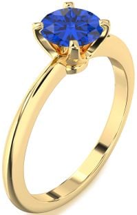 Blue Sapphire Gold Round Solitaire Engagement Ring