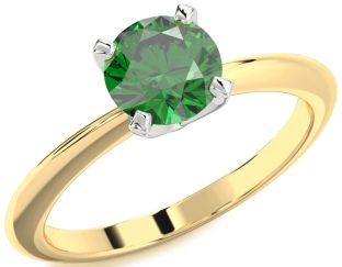 Emerald White Yellow Gold Round Solitaire Engagement Ring