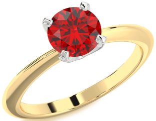Ruby White Yellow Gold Round Solitaire Engagement Ring