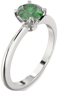 Emerald Platinum Round Solitaire Engagement Ring