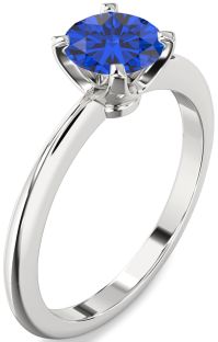Blue Sapphire Silver Round Solitaire Engagement Ring