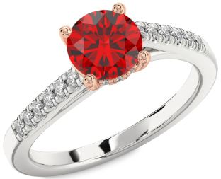 Diamond Ruby Platinum & Rose Gold Round Solitaire Pave Engagement Ring