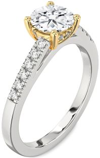 Diamond Silver & 10K gold Round Solitaire Engagement Ring