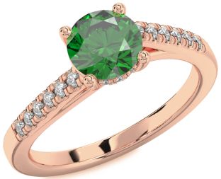 Diamond Emerald Rose Gold Round Solitaire Pave Engagement Ring