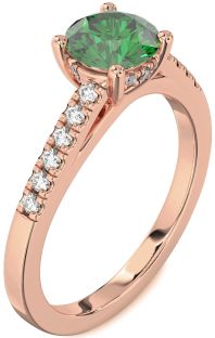 Diamond Emerald Rose Gold Round Solitaire Engagement Ring