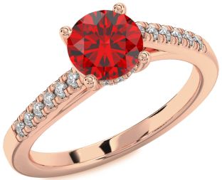 Diamond Ruby Rose Gold Round Solitaire Pave Engagement Ring
