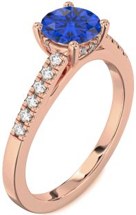 Diamond Blue Sapphire Rose Gold Round Solitaire Engagement Ring